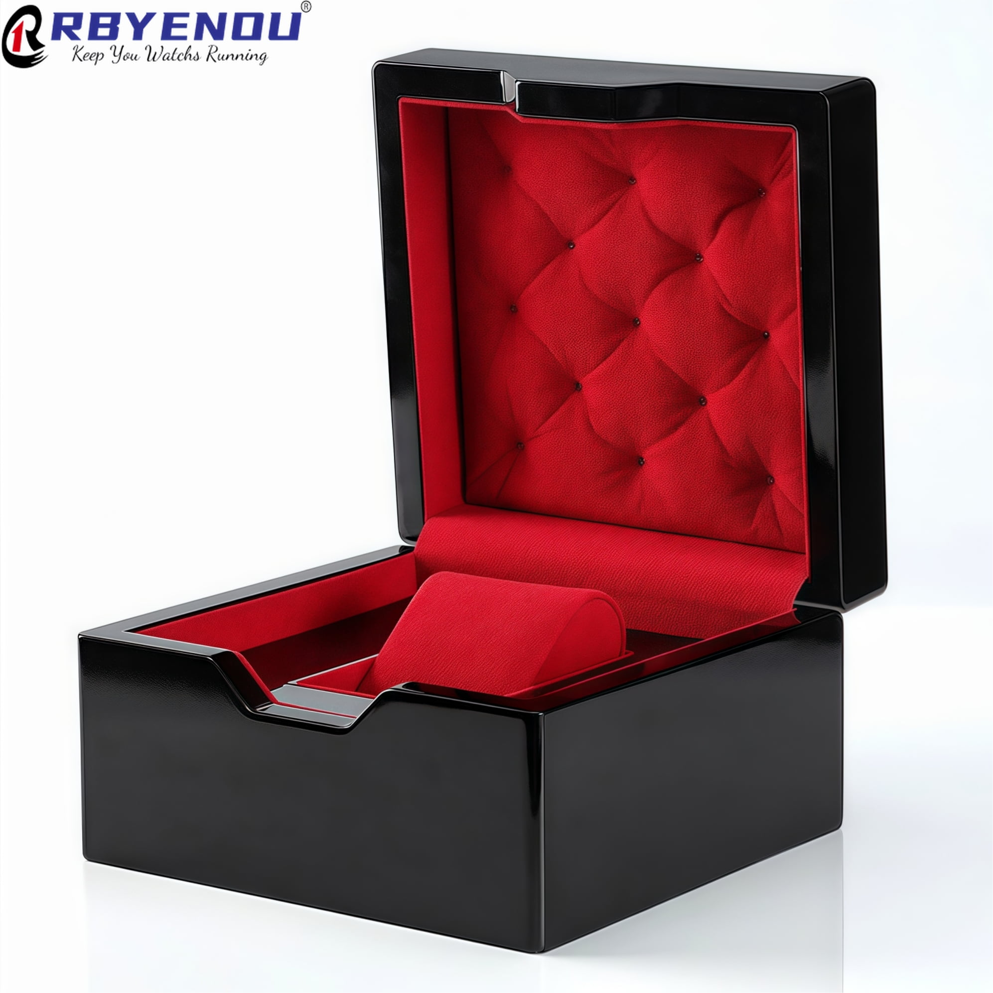 RBYENOU Black High-end Watch Box Flip Cover Paint Glossy Red Velvet ...