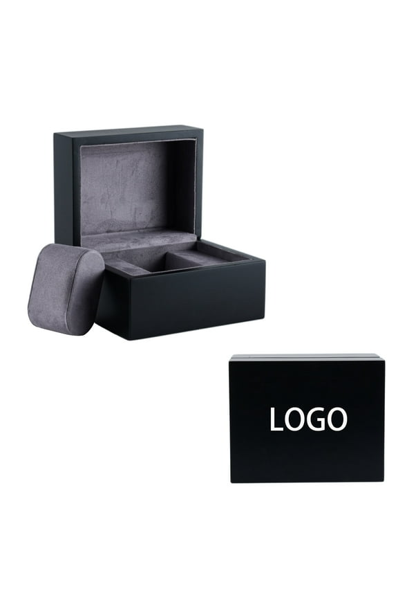 Luxury Wooden Watch Box - Matte Black Finish w/ Custom Engraving, Gray Suede Interior | Premium Single Watch Case for Travel & Display (Men/Women) | Free Logo & Name Personalization