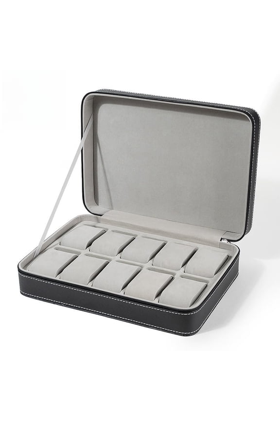 Portable 6/10/12 pu Leather Zipper Bag Watch Box Flip Cover Jewelry Storage Box Suitable for Business, Gift Giving, Travel