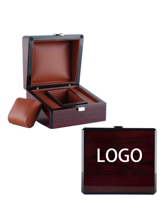Premium Red Grain Wooden Watch Box Personalized Gift - Free Logo Engraving, Durable Single Watch Case for Men & Women