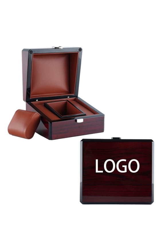 Premium Red Grain Wooden Watch Box Personalized Gift - Free Logo Engraving, Durable Single Watch Case for Men & Women