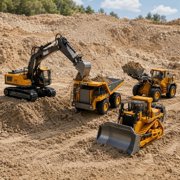 RC 4 Pack Construction Machinery 120 Alloy Plastic, Rotatable Body, LED Light, Complete Power Supply
