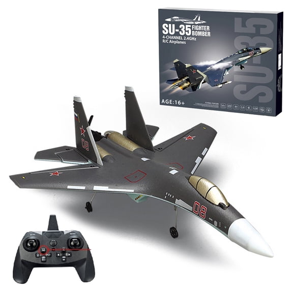 RC Aircraft for Adults, SU35 2.4G 4CH EPP Lightweight RC Fighter Airplane Model with 6-Axis Gyro for Indoor Outdoor Play, RC Hobby Model Collectible Gift for Beginners (RTF Version)