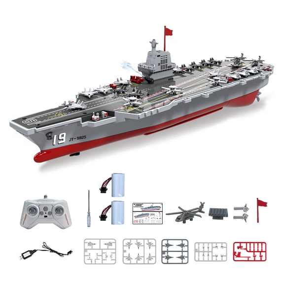 RC Aircraft Carrier Boat with Water Spray Function & Adjustable Speed, 2.4GHz Remote Control Military Warship Toy, 15mph High Speed Dual Motor Waterproof Navy Ship Model for Pool & Lake