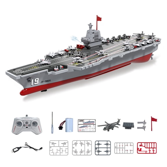 RC Aircraft Carrier Boat with Water Spray Function & Adjustable Speed, 2.4GHz Remote Control Military Warship Toy, 15mph High Speed Dual Motor Waterproof Navy Ship Model for Pool & Lake