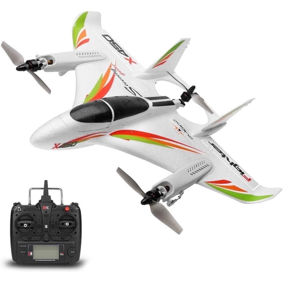 Bruce&Shark RC Airplane WLtoys XK X450, 2.4G Remote Control Plane 6 Channel Brushless Motor Aircraft, Vertical Takeoff LED RC Glider Fixed Wing Plane RTF For Adult Child Kid Teen