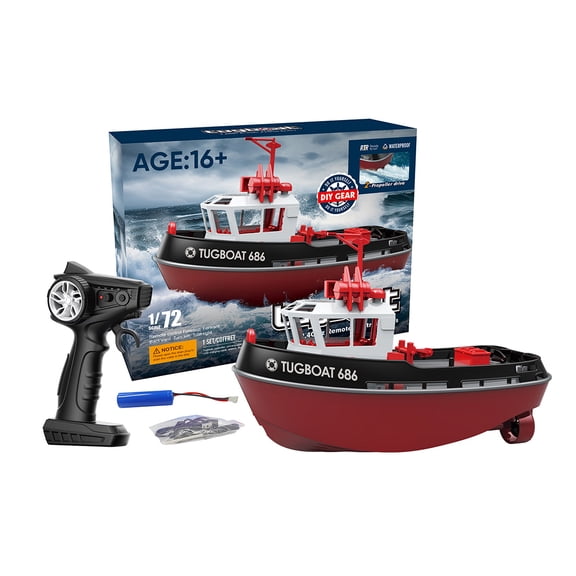 RC Boat, 1/72 Scale 2.4Ghz High Speed 8KM/H Waterproof RC Electric Tugboat Model, 50M RC Distance, Suitable for Pools/Lakes, Collectible Gift for Adults (RTR Version)
