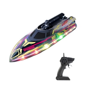 RC Boat with 16 LED Lights, 2.4GHz 20KM/H Waterproof Remote Control Yacht, Out-of-Range & Low Battery Alarm for Lakes & Pools (Single Control-Dark Blue)