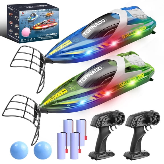 RC Boat 2 Pack Remote Control Boats for Kids & Adults,15KM/H Twin-Screw Waterproof RC Boats with 2.4GHz Remote,LED Lights, One-Key Flip,Dual Speed Modes,4 Rechargeable Batteries,Pool & Lake Racing