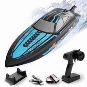 RC Boat 20MPH Fast Remote Control Boat with Lights 2.4Ghz Toy Boat for Pools and Lakes with 2 Rechargeable Batteries Toys Gifts for Adults, Blue