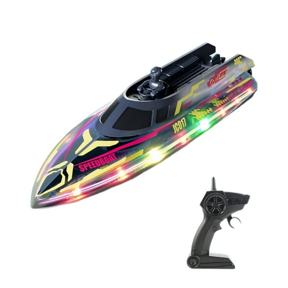 RC Boat for Adult with LED Light, 2.4G 20 KM/H High Speed Remote Control Racing Boat, Waterproof Speedboat Suitcase for Lakes & Pools - Single Control