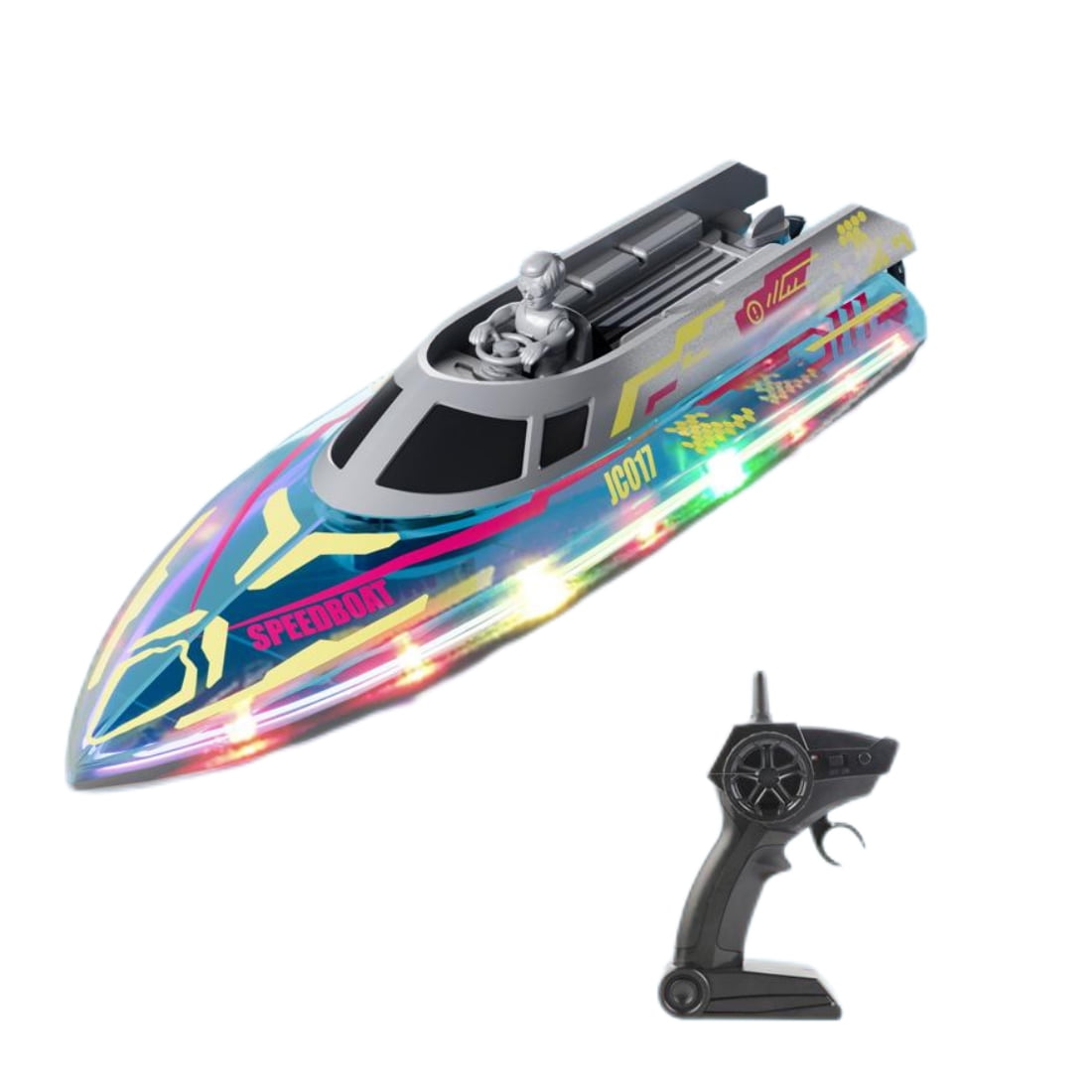 RC Boat for Adult with LED Light, 2.4G 20 KM/H High Speed Remote Control Racing Boat, Waterproof Speedboat Suitcase for Lakes & Pools - Single Control