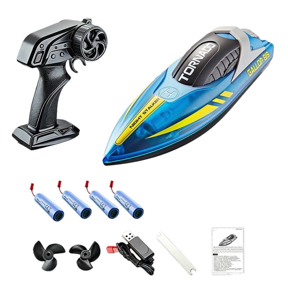RC Boat for Adults, 9+ MPH High-Speed Remote Control Boat for Pools and Lakes, 2.4GHz RC Ship with LED Lights, Self-Righting, Rechargeable, Waterproof, Transparent Blue (4 Battery)
