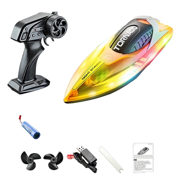RC Boat for Adults, 9+ MPH High-Speed Remote Control Boat for Pools and Lakes, 2.4GHz RC Ship with LED Lights, Self-Righting, Rechargeable, Waterproof, Transparent Yellow (1 Battery)