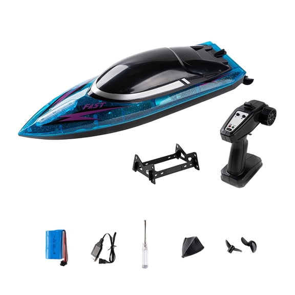 RC Boat with Colorful LED Lights, Large 2.4GHz High-Speed RC Racing Boat, Transparent Hull, 30KM/H Waterproof Speed Boat with Capsize Recovery for Pools & Lakes (Transparent Blue)