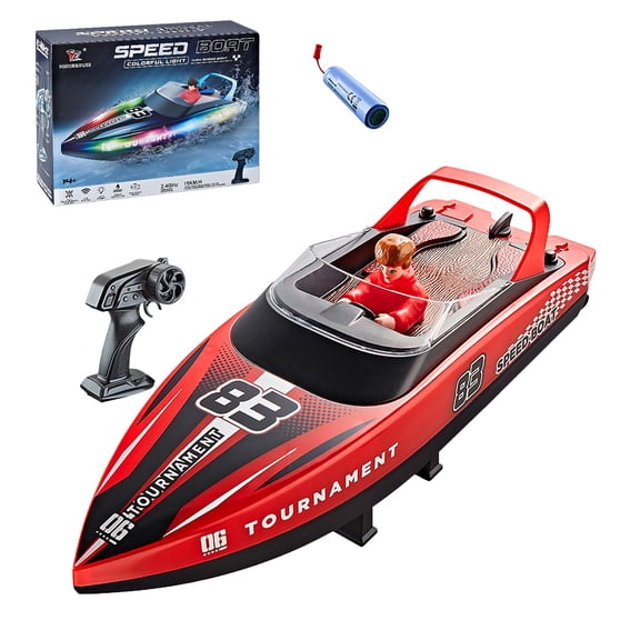 RC Boat HJ821 2.4GHz Dual Motor LED Speedboat, Red, 1 Battery