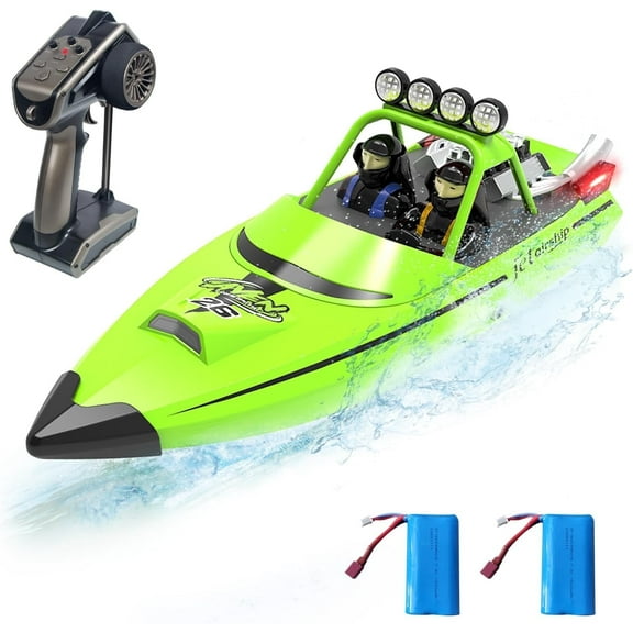 RC Jet Boat – Funtogether Toys Toy Jet Ski with Remote Control, 2.4GHz, LED Lights, 20MPH Fast Racing, 2 Rechargeable Batteries, Green
