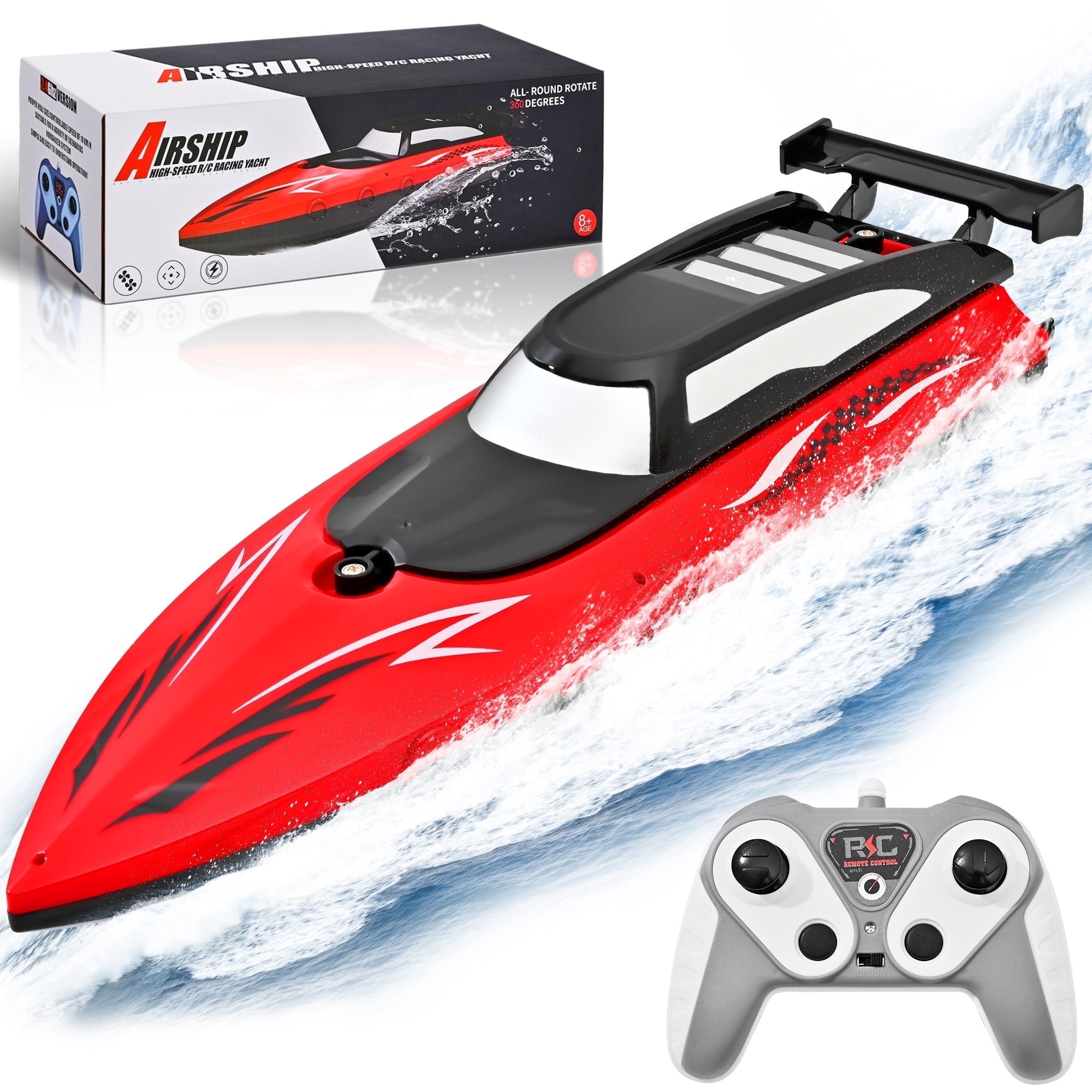 RC Boat - Remote Control Boat for Adults & Kids,12+KMH RC Boat for Pools/Lakes/River/Water with 2 Rechargeable Batteries
