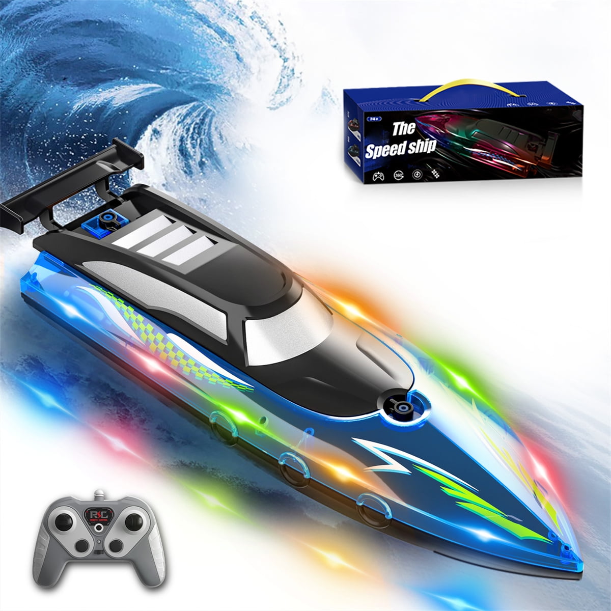 RC Boat Remote Control Boat with LED Light for Kids Adults, 20+ MPH 2 ...