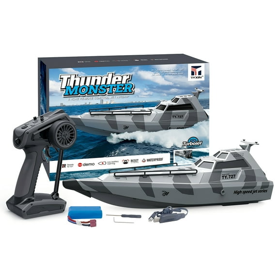 RC Boat with Self-Righting, 2.4GHz 20+ KM/H Remote Control Boat, Water-Cooled High Speed Racing Boat, 200m Range, Low Battery Alarm, USB Rechargeable for Lakes & Pools (Gray)