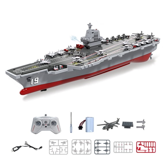 RC Boat Warship with Water Spray, RC Aircraft Carrier with DIY Detachable Aircraft, 2.4GHz Remote Control Militaryship for Pools & Lakes