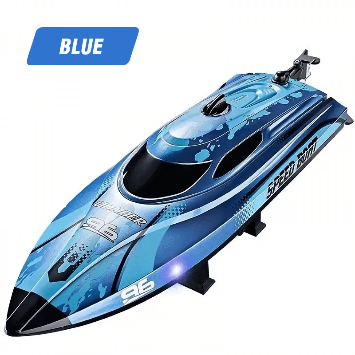 RC Boat for Kids 12in Remote Control Boat with 25 KPH High Speed & Lights, Waterproof Toy Boats for Lakes & Pools-Blue
