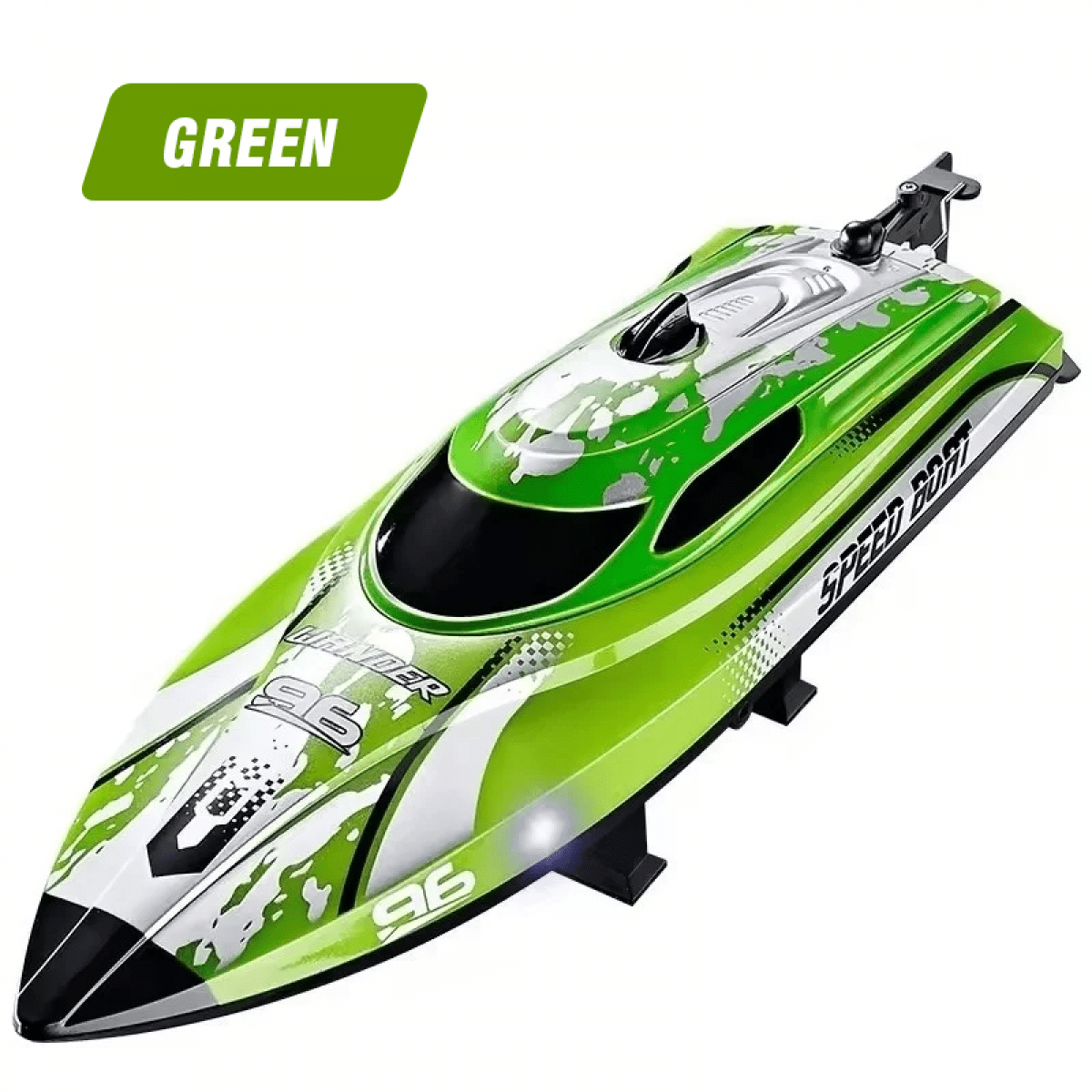 RC Boat for Kids 12in Remote Control Boat with 25 KPH High Speed & Lights, Waterproof Toy Boats for Lakes & Pools-Green