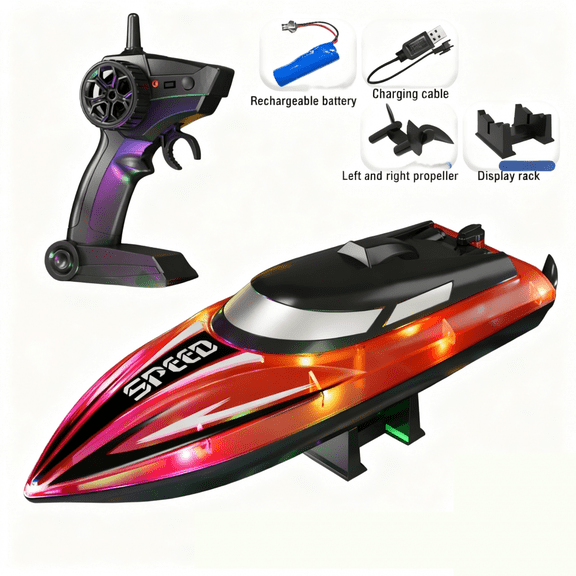 RC Boat for Pool 2.4G Remote Control Boat with Lights, Racing Boats for Kids & Adults Christmas Birthday Gifts(Red)