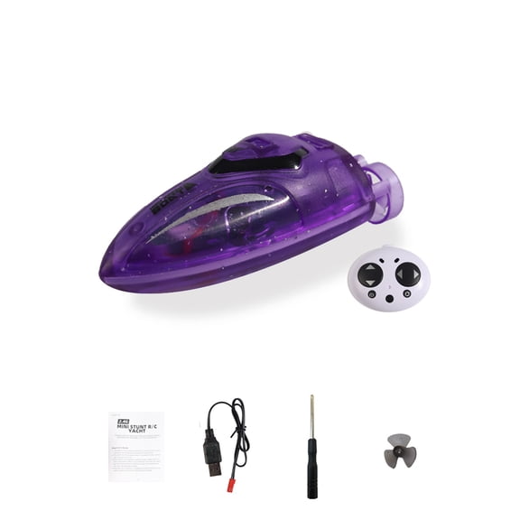 RC Boat with Transparent Light-Up Hull, 2.4GHz High-Speed 20KM/H Auto-Reset Waterproof Speed Boat, Color-Changing LEDs for Pools & Lakes (Purple)