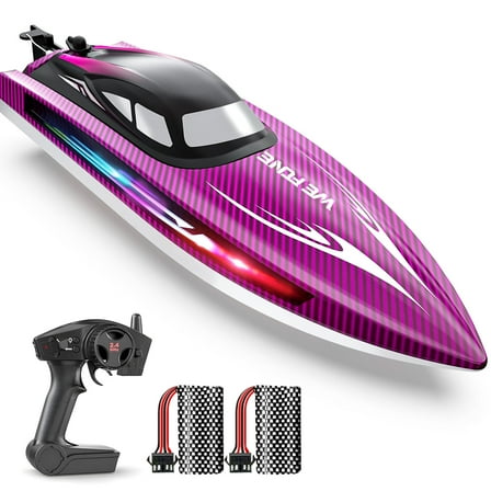 RC Boat for Adults and Kids, WeFone WF17 Remote Control Boat for Pools & Lakes, 2 Batteries, Purple