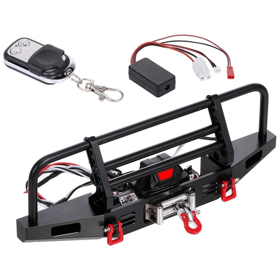 RC Bull Bar Front Bumper w/ LED Light Remote Control Electric RC Winch Fit for Hsp CC01 Axial Scx10 1:10 Scale RC Car Climbing Truck Accessories