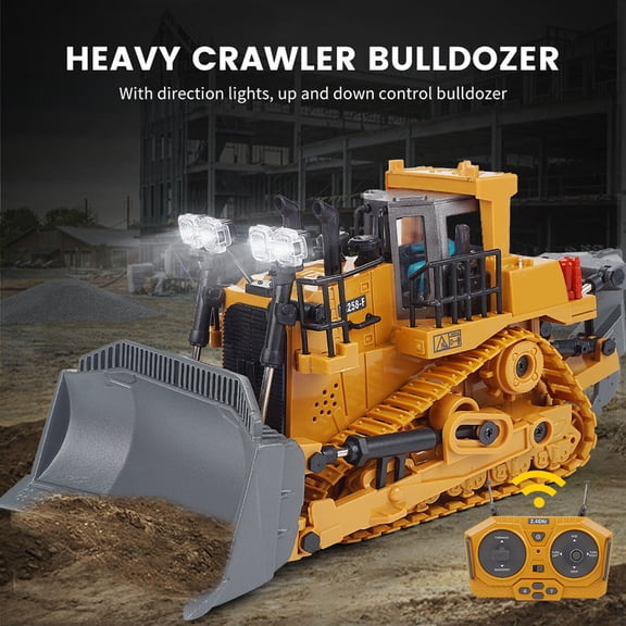 RC Bulldozer, 1/24 Scale 2.4GHz 9CH Alloy Remote Control Construction Vehicle with Lights, Sound Effects & Full Proportional Control for Adult Enthusiasts
