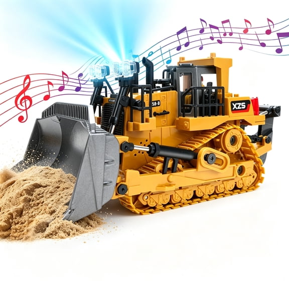Remote Control Bulldozer Toy, 9-Channel RC Construction Vehicle with Lights & Sound, Ages 6+