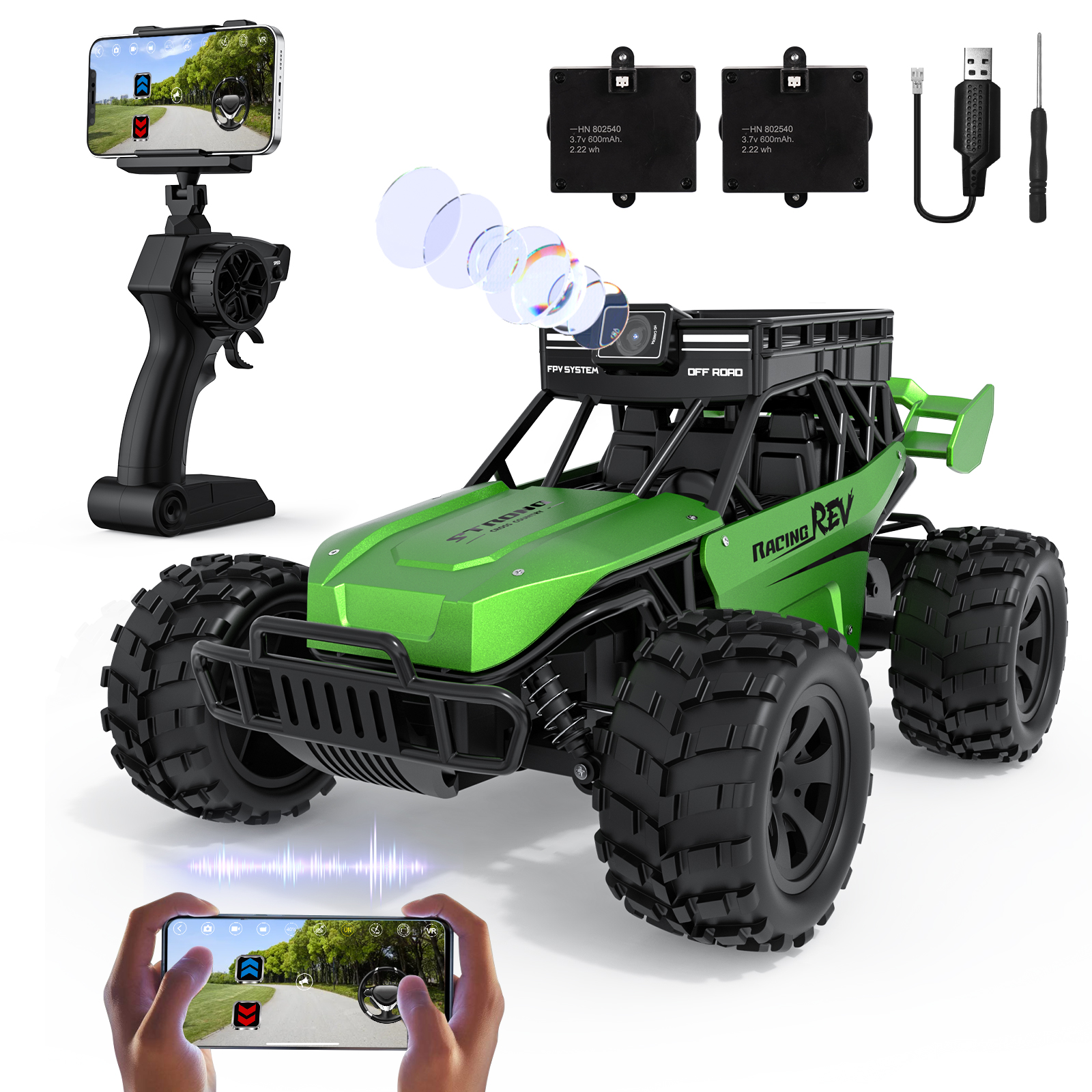 RC Car 1:18 Scale off-Road Remote Control Truck with Camera Toy Xmas Gifts for Kids Adults 2 Batteries Green - image 1 of 11