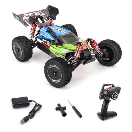 Bruce&Shark WLtoys RC Car 144001, 4WD 2.4GHz 37MPH High Speed Remote Control Car Off-Road RC Trucks, 1:14 Scale RC Buggy with RTR Aluminum Alloy Chassis 550 Motor Gifts for Adults