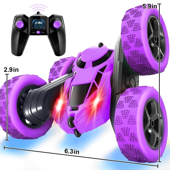 RC Car, Remote Control Car for Kids 6-12, 4WD Double-Sided 360° Flip Stunt Car, 2.4GHz, LED Lights, All-Terrain High Speed, Birthday & Christmas Gift