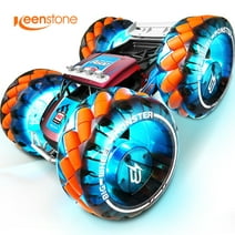 RC Car Truck, Keenstone 1:10 Giant Wheel Remote Control Toy Car with High-Speed Climbing and Colorful Gradient Lights with Music,Orange