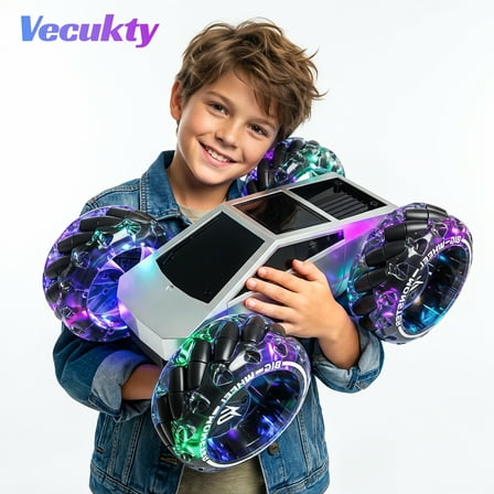 Vecukty RC Car Truck, 1:10 Giant Wheel Sense of Technology Car Off Road, High-Speed Climbing and Colorful Gradient Lights with Music, Christmas Birthday Gift for Kids
