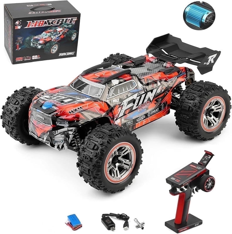RC Car WLtoys 184008 Brushless for Adults Kids, 37MPH High Speed Remote Control Car, 4WD 1:18 Scale All Terrain Off Road RC Truck, 2.4GHz RC Racing Car with Batteries (Red)