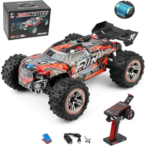RC Car WLtoys 184008 Brushless for Adults Kids, 37MPH High Speed Remote Control Car, 4WD 1:18 Scale All Terrain Off Road RC Truck, 2.4GHz RC Racing Car with Batteries (Red)