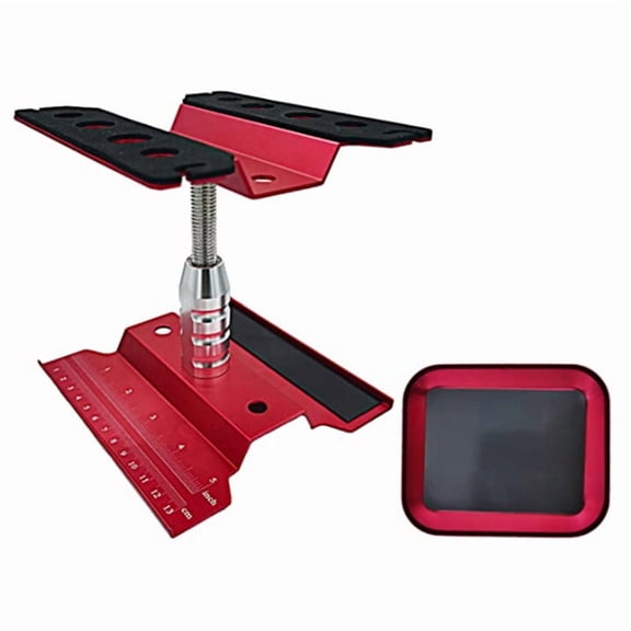 RC Car Work Stand Repair Workstation 360 Degree Rotation Lift Lowerw/Screw Tray for 1/10 1/8 -4 SCX10 D90 Red