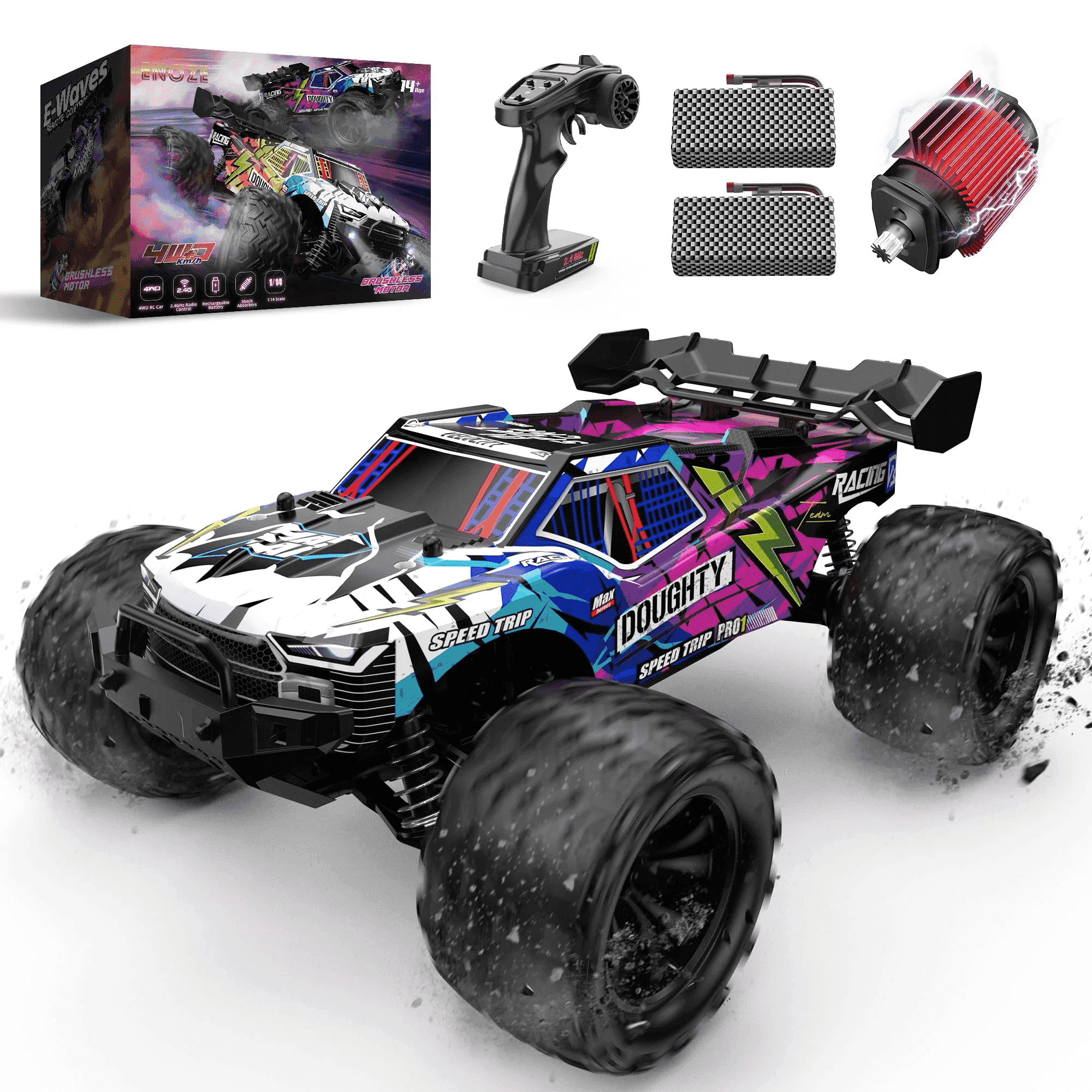 RC Car for Kids and Adults, All-Terrain 2.4GHz Brushless Monster Truck, 1:14 Scale High-Speed Driving, Gift for Boys Girls