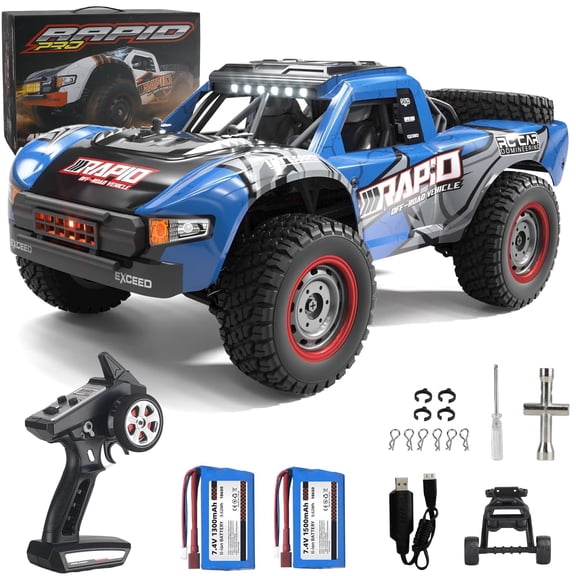 RC Cars 1:14 RC Truck 30 MPH 4WD Remote Control Car All Terrain Trophy Car for Adults Boys Toys Fast Off-Road RC Buggy Big Short Course Monster Truck with 2 Batteries