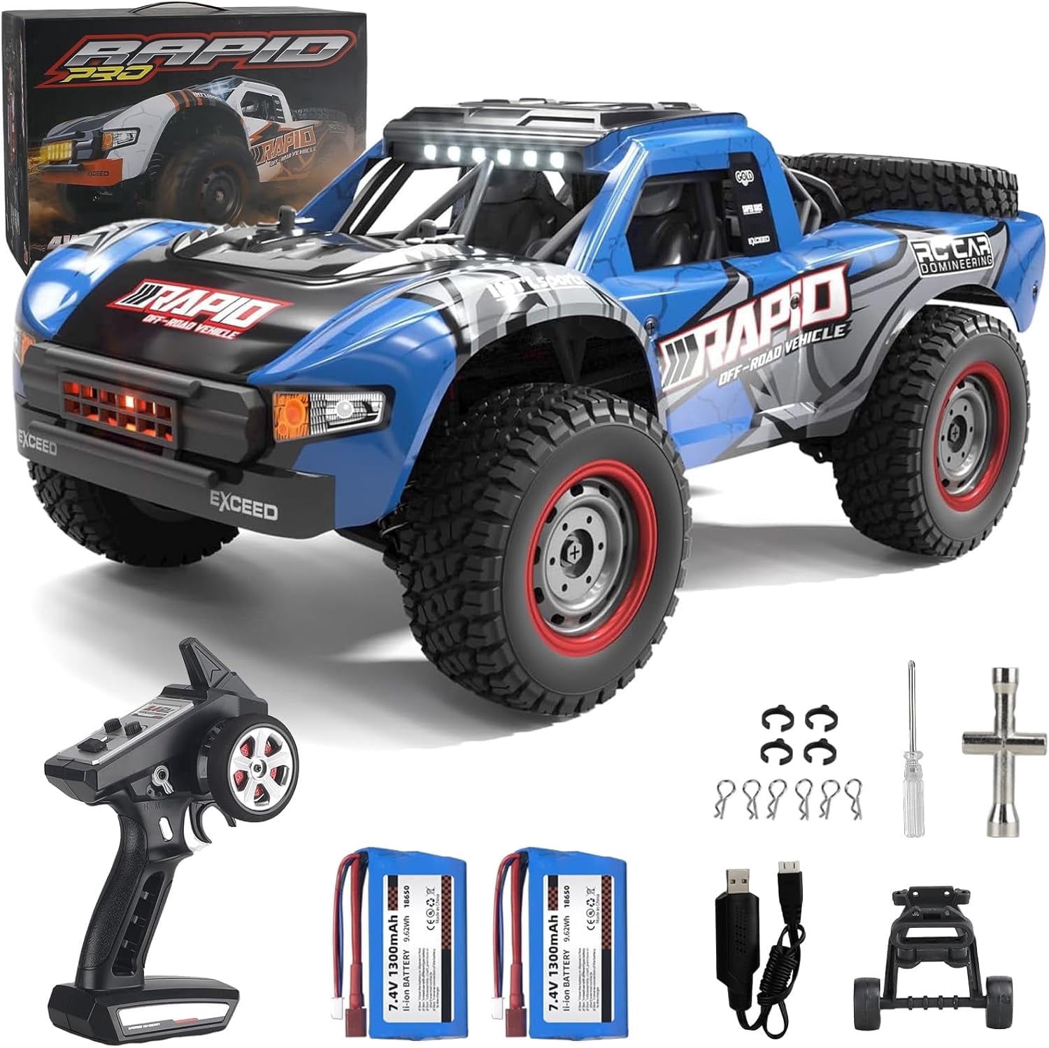 Q130 1:14 RC Truck 30 MPH 4WD All Terrain Trophy Car for Adults Teens, 50 Mins Play Fast Off-Road Buggy with 2 Batteries