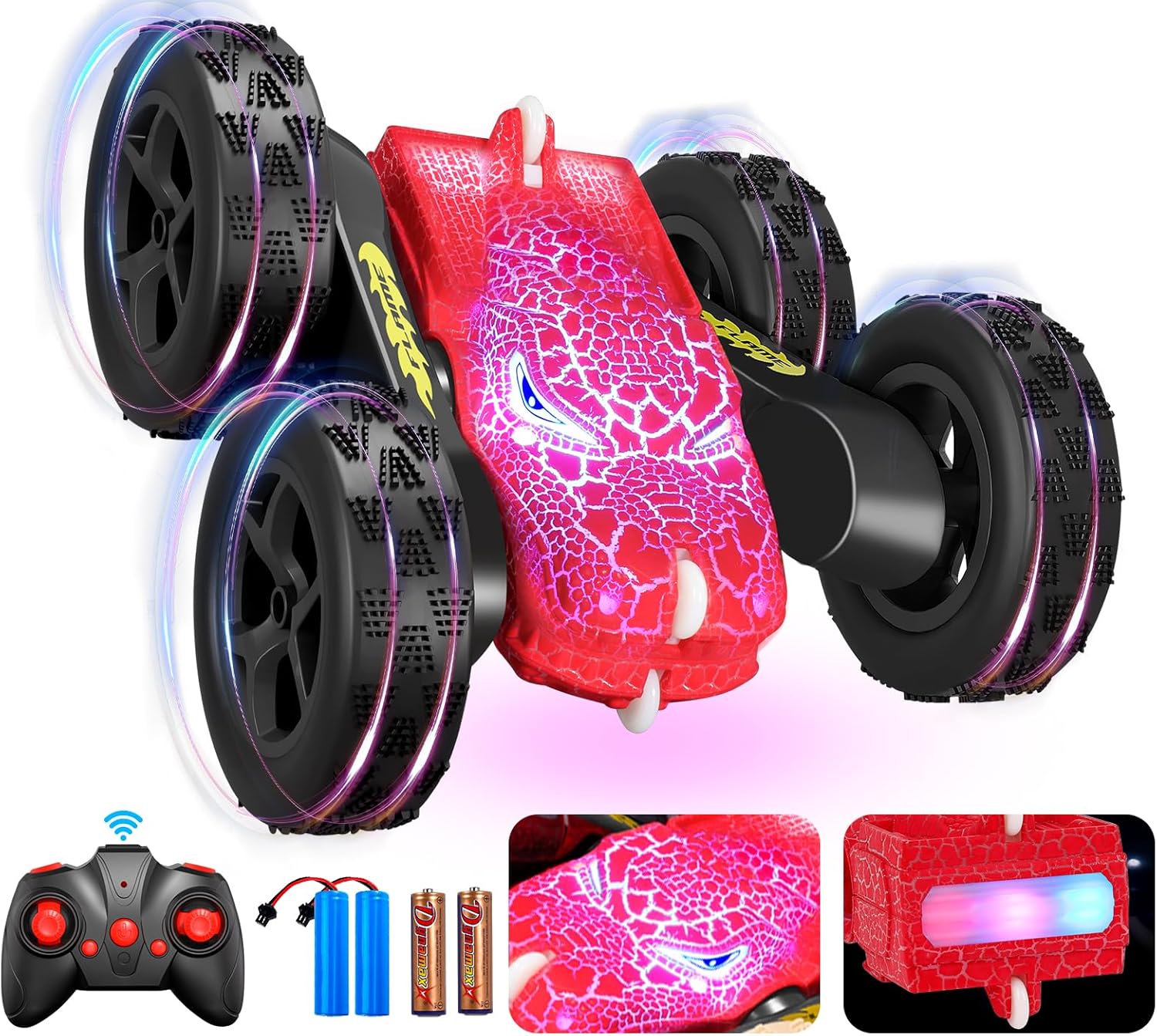 Auto Telecomandata A Forma Di Dinosauro IEEILULU, 70 Minuti Di Gioco, 2 Batterie, Luci LED, Telecomando 2.4GHz, Regalo Per Bambini 4-10 Anni (Blu)
