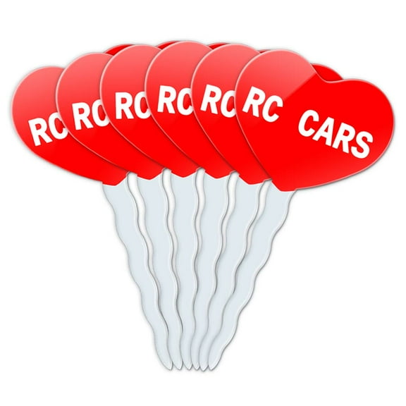RC Cars Heart Love Cupcake Picks Toppers - Set of 6