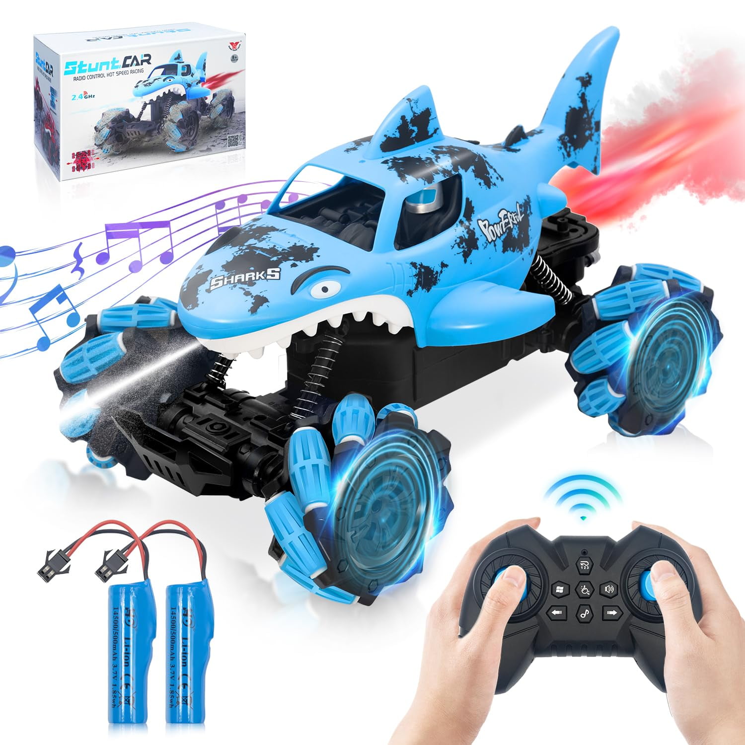 RC Cars for Kids, Shark Remote Control Car for Boys, 2.4GHz 360 Flips