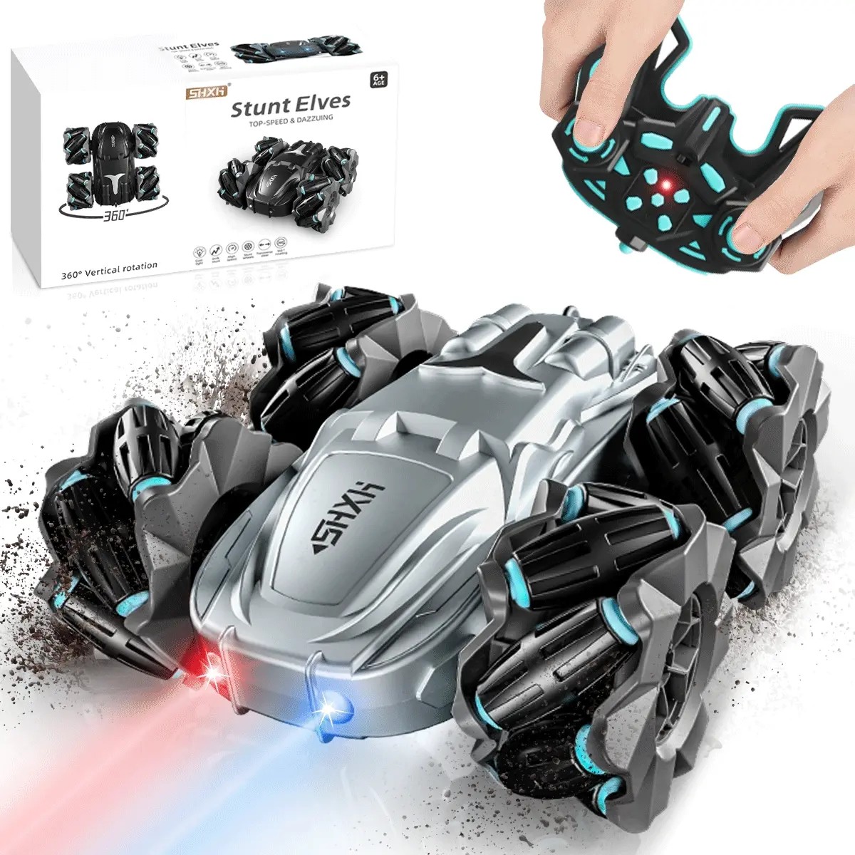 RC Cars ,POPO 360° Rotating Remote Control Car with Headlight, 4WD 2.4Ghz RC Stunt Car Trucks for Boys Gift ,Black