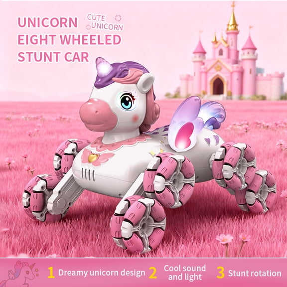 RC Cars Unicorn Remote Control Car for Girls,Rechargeable 360Stunt RC Cars Rotation 4WD Remote Cars with LED Lights and Music,Fun Indoor Outdoor Toys for Kids,Chritmas Birthday Gift