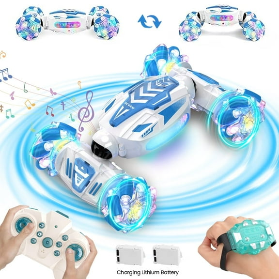 RC Cars with LED Lights Remote Control Stunt Car 360° Roll Toys 2 Batteries 60+min Toys for Kids Age 6-14 ,Gifts for Christmas Birthday(Blue)